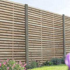 1.8m x 1.8m Pressure Treated Contemporary Double Slatted Fence Panel - Pack of 5 - Forest Garden