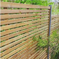 Slatted fence  panels installed here with metal posts. 